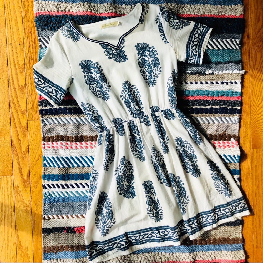 yi han fu shi Patterned Elastic Waist Sundress